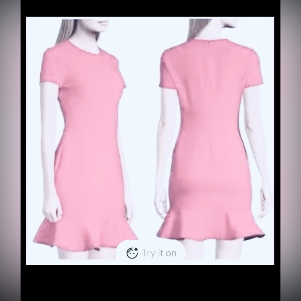 Likely Beckett Mini Dress Stretchy Ruffled Hemline Short Sleeve in Pink size 6